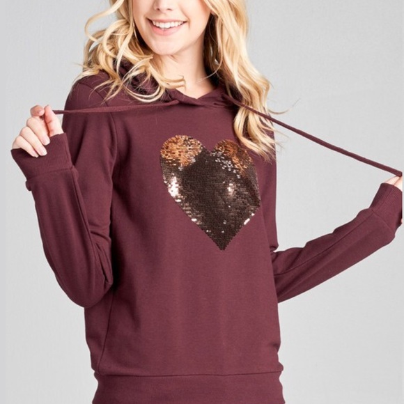 Heart Sequin Hoodie- plum - Picture 3 of 3